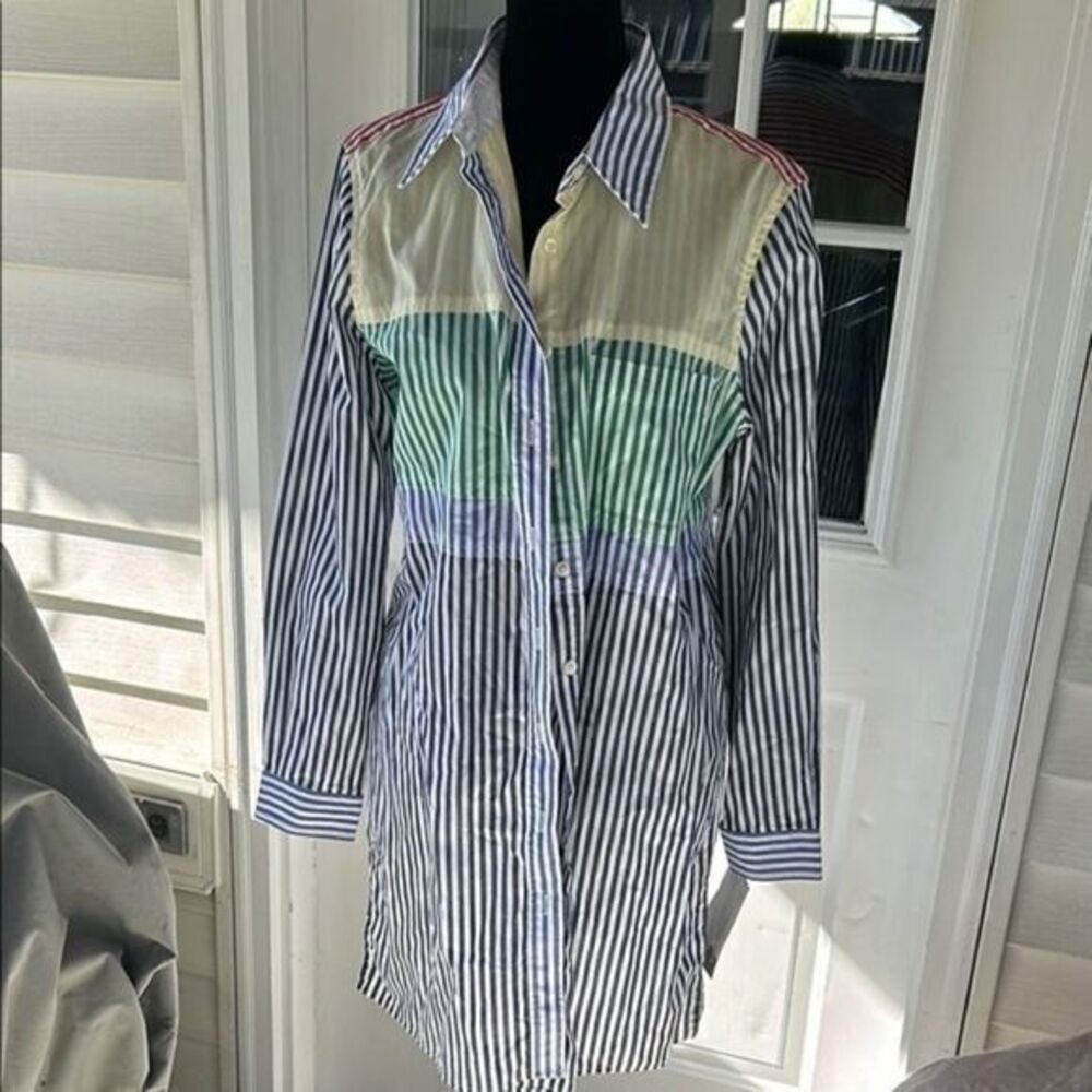 Jones New York tunic length Button Down Shirt with Asymmetrical Color E